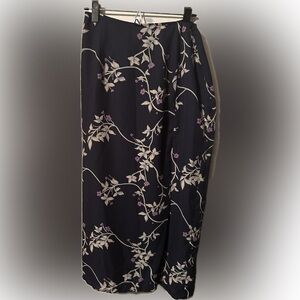 Vision Apparel Navy Floral Maxi skirt with zipper and slit